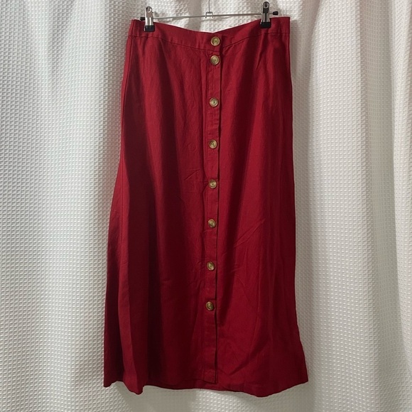 NWT LOFT Linen Blend Button Front Midi Skirt - Picture 3 of 6